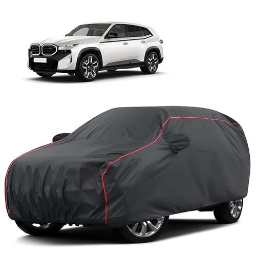 Image of Sulfar 100% Water Resistant Car Body Cover Compatible with Mirror for BMW XM (Triple Stitched, Full Bottom Elastic, Dark Grey Tafetta with Red Piping)