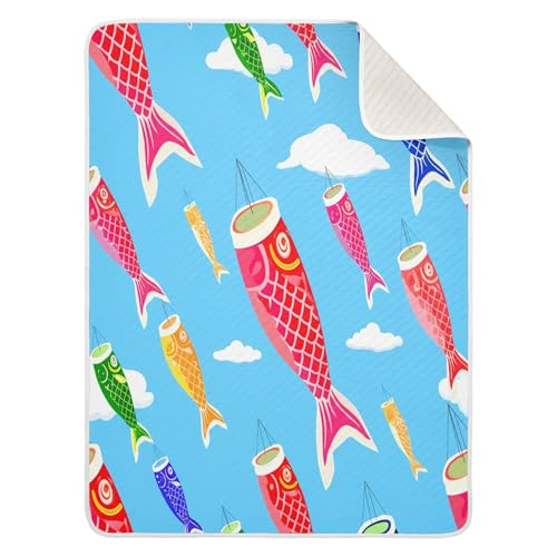 Burbuja Colorful Japanese Windsocks Baby Blanket for Boys Girls, Nursery Soft Warm Swaddling Receiving Baby Blankets, 30x40 in Toddler Blanket