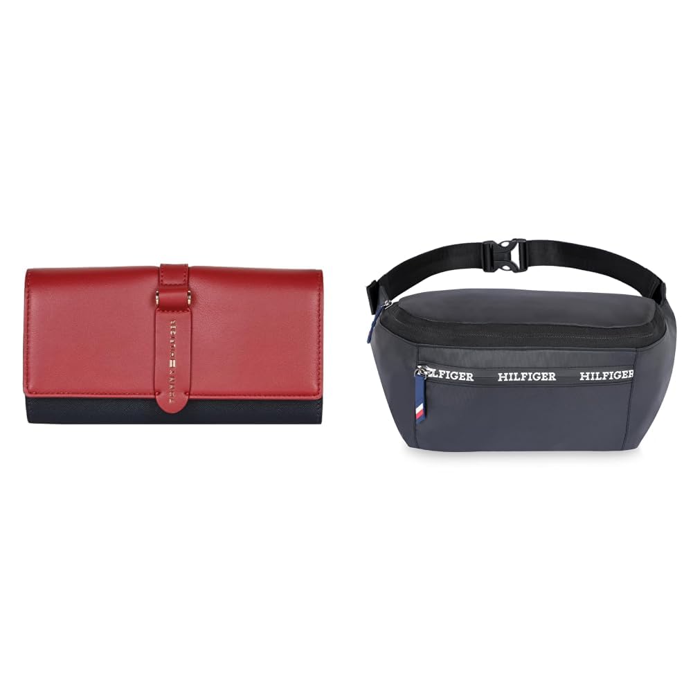 tommy hilfiger Wallet for Women, Giovani, Flap Wallet with Sling, Wine+Navy + Unisex Convertible Backpack & Crossbody, 15L - Minden Plus in Navy & Black - Versatile 3-in-1 Bag for Travel,-picture-12