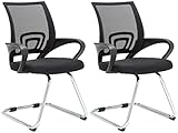 CLP 2er Set Freischwinger Eureka mit Netzbezug und Bodenschonern I Wartezimmerstühle mit Armlehnen & Metalgestell, Farbe:schwarz