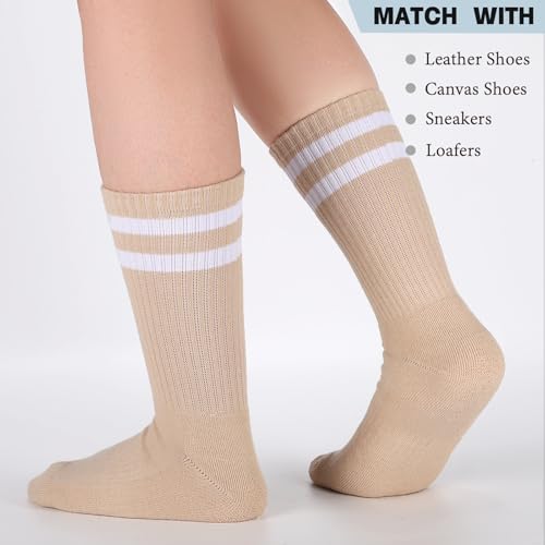 Image of Ultrafun 5 Pairs Striped Crew Socks Cotton Cushioned Athletic Sports Running Socks for Men Women Teens