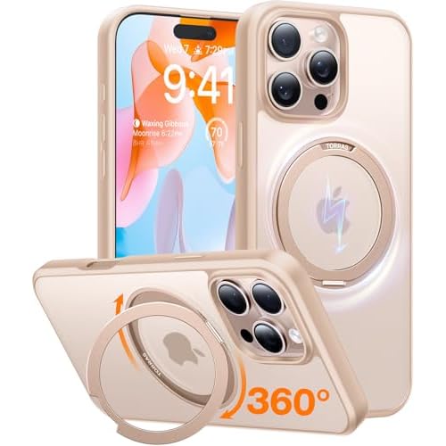 TORRAS 360 Rotatable Magnetic Ring for iPhone 16 Pro Max Case with Stand, Fit for MagSafe, 16FT Mil-Grade Shockproof Translucent for iPhone 16 Pro Max Phone Case 6.9", Rose Gold Pink Desert