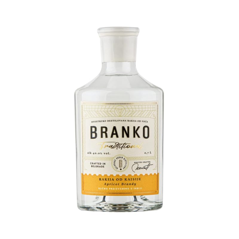 BRANKO Marillenschnaps | Aprikosenschnaps | Apricot Brandy 0,7L | 40% Vol. | Rakija mit abgerundetem, süßem und konfitürenartigem Aroma, mit feinen Blumentönen.
