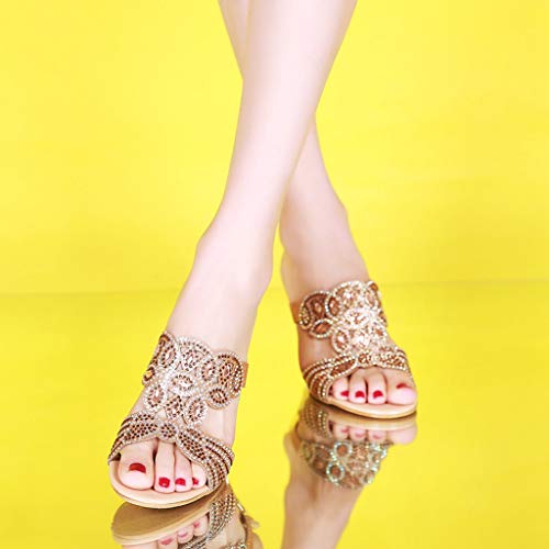 MIOKE Womens Sparkly Rhinestone Wedge Sandals Open Toe Slip On Comfy High Heel Wedding Party Dress Sandal4