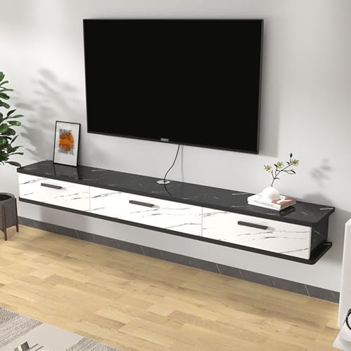 Étagère TV longue avec rangement meuble de salon suspendu moderne blanc