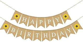 SWHATYW Burlap Happy Birthday Banner with Sunflower Birthday Party Bunting Garland Decoration Supplies