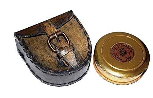 Brújula de bolsillo Marine con poema Robert Frost y estuche de cuero miniatura 1