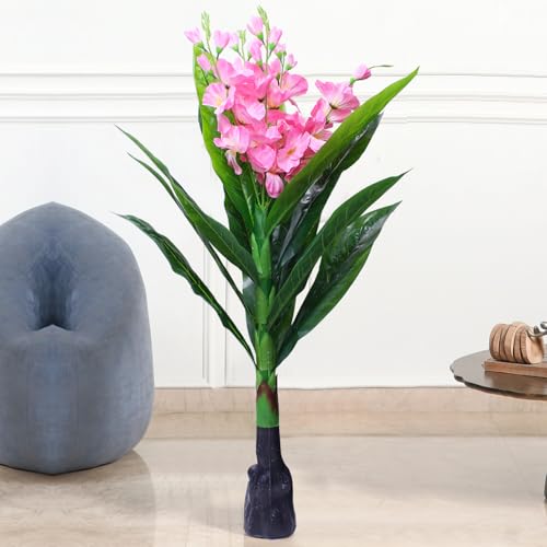 Image of TIED RIBBONS Artificial Pink Flower Plant for Home Decor (Big Size, 3.6ft) - Tall Faux Indoor Decorative Plant with Green Leaves | Floor Standing Tree for Living Room, Bedroom, Office & Balcony