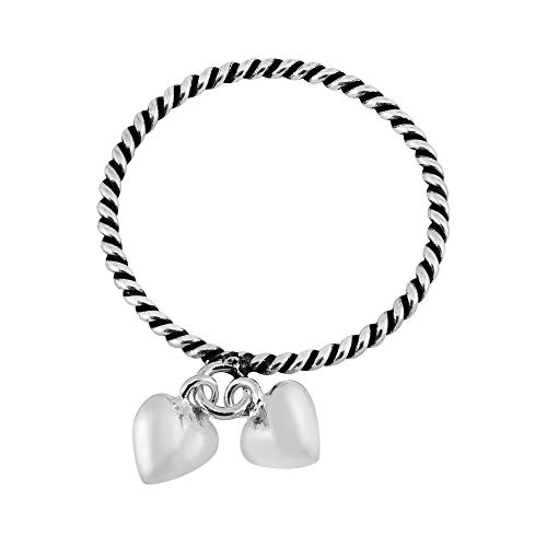 AeraVida .925 Sterling Silver Ring Adorable Twin Hearts Dangle Twisted Band | Cute Wedding Rings For Women | Chic Comfort Fit Silver Rings for Women | Love Symbol | Sterling Silver Rings Sizes 6-102