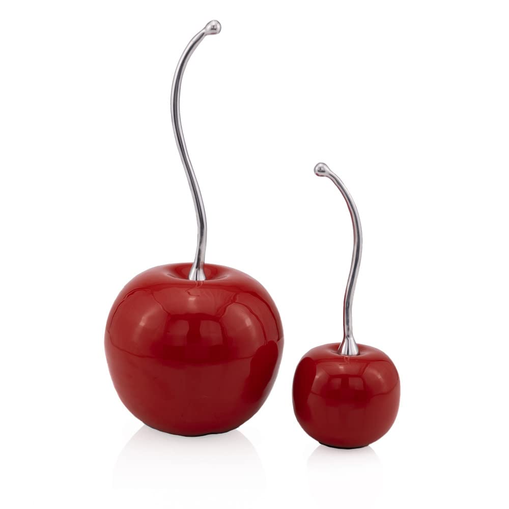 HomeRoots 14" Red and Silver Enamel Cherry Sculpture