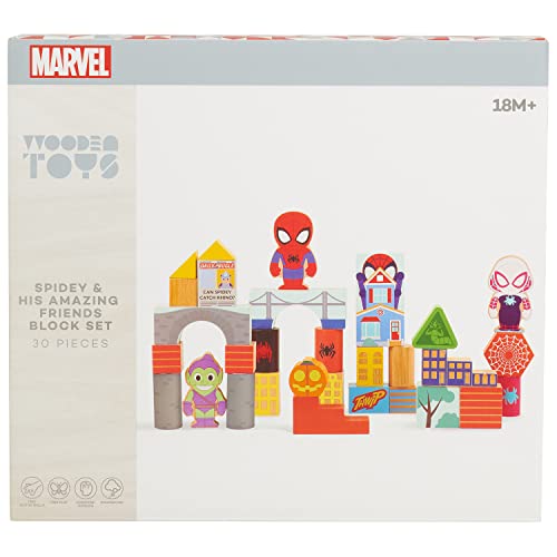 Disney Marvel Wooden Spidey And His Amazing Friends 30-Piece Block Set, Kids Toys For Ages 18 Month, Amazon Exclusive #TOP4