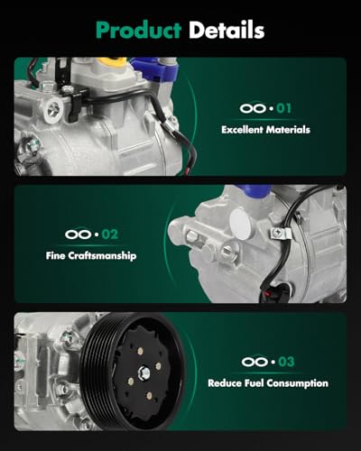 Image of SCITOO AC Compressor with Clutch fit for Audi for Q7 3.6L 2007-2010 | Fast Cooling, Ultra Low Noise (≤72 dB)Air Conditioner Compressor with Clutch, Easy Installation, 7L6820803D 7L6820803G