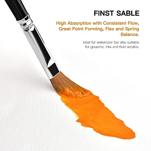 Sable Watercolor Brushes Professional Kolinsky Sable Brushes 7pcs - Dagger, Pointed Rounds, Rigger, Long Flat, Fan Brush Set for Watercolor Gouache Acrylic Inks Painting