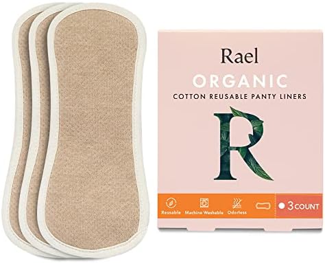 Rael Organic Cotton Cover Reusable Pantyliners - Soft and Thin, Leak Free, Washing Machine Safe, Sensitive Skin (3 Count, Brown)