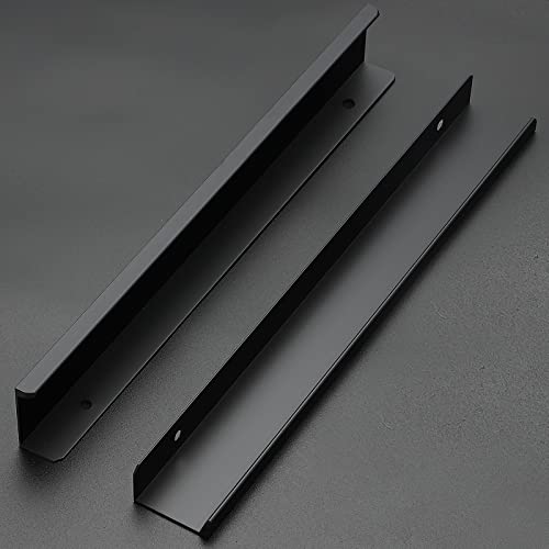 Image of Ravinte 6 Pack Finger Pulls for Cabinets 254mm /10 Length Black Edge Pulls | 204mm /8 inch Hole Center Concealed Handles, Tab Handle Profile, Minimal Look, For Kitchen Drawers Tab Handle