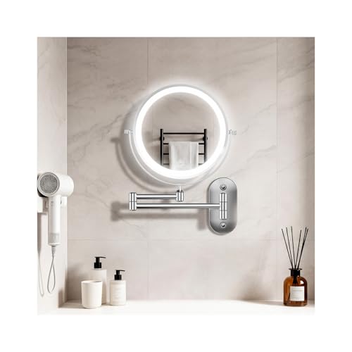 Auxmir Lighted Wall Mounted 20X Magnifying Makeup Mirror 8 Double-sided 360 Swivel Shaving Mirror with Extendable Arm 3200mAh Rechargeable Dimmable Mirrors with Tweezer for Bathroom and Hotel