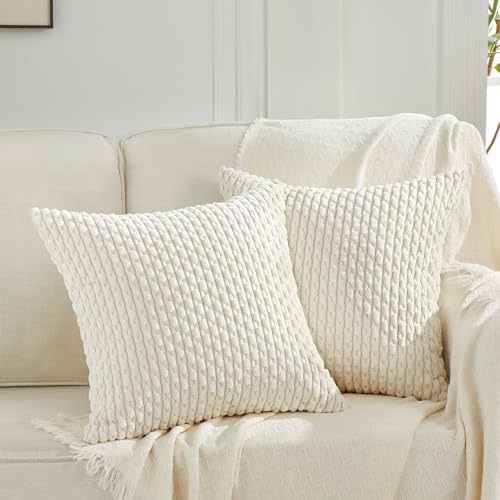 FDTERN 2er Set 40x40 cm Creme Beige Kordsamt Kissenbezug,Flauschig Boho Kissenbezüge Kissenhülle Dekokissenbezug Sofakissen Couchkissen Dekokissen Deko für Sofa Schlafzimmer Wohnzimmer