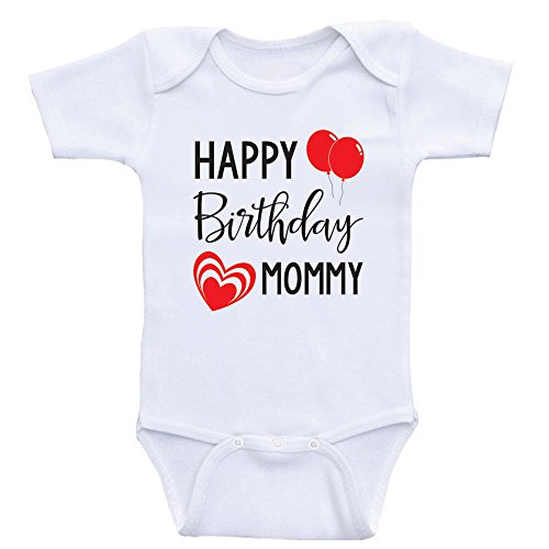 Heart Co Designs Happy Birthday Mommy - Baby to Mom Babygrow Onepiece Bodysuits (18mo-Short Sleeve, Red Text)