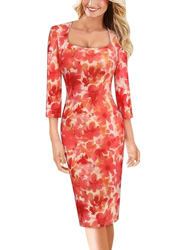 Image of VFSHOW Womens Vintage Square Neck Work Office Business Dress Elegant Casual Cocktail Party Church Bodycon Pencil Sheath Dress