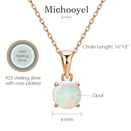 Michooyel Opal Pendant Necklace Sterling Silver 4 Prongs Setting Solitaire Fine Jewelry for Women 18K Rose Gold Blue Green Opal4