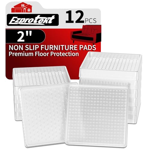 Image of Ezprotekt Non Slip Furniture Pads, 12 Pcs 2 inch Rubber Caster Cups, Anti Skid Furniture Coasters for Hardwood Floors, No Slide Furniture Gripper, Floor Protector for Bed Couch Furniture Stoppers (Clear)