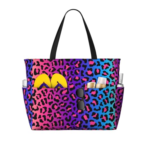 Sac de plage grand format léopard néon dégradé pour femme