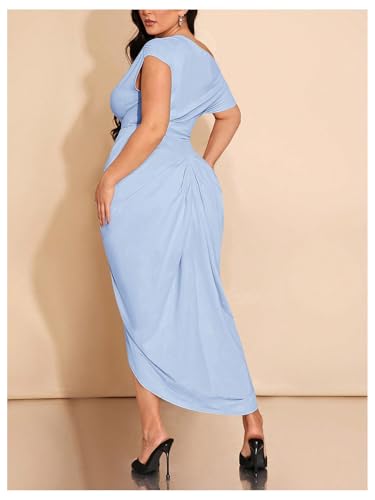 Image of Floerns Women's Plus Size Asymmetrical Neck Long Dress Ruched Slit Hem Cocktail Dress