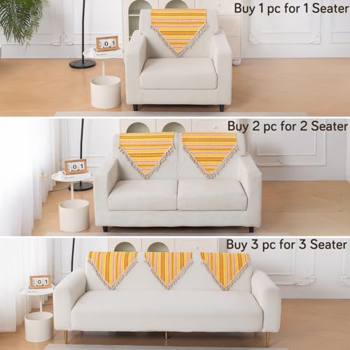 Image of HOKIPO 'Artisan Boho Series' Sofa Backrest Cover with Tassel | 450 GSM Thick Cotton Acrylic Jacquard Fabric Backrest Mat, Size 55x80 cm, Mustard Yellow (IN-900-A1)