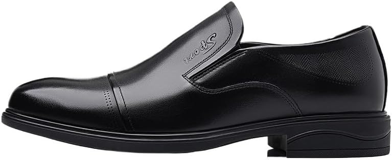 Men's Leather Low Heel Business Dress Shoes Fashion Slip-On Dress Loafers Non-Slip Rubber Soft Sole Comfortable Wedding Office Shoes