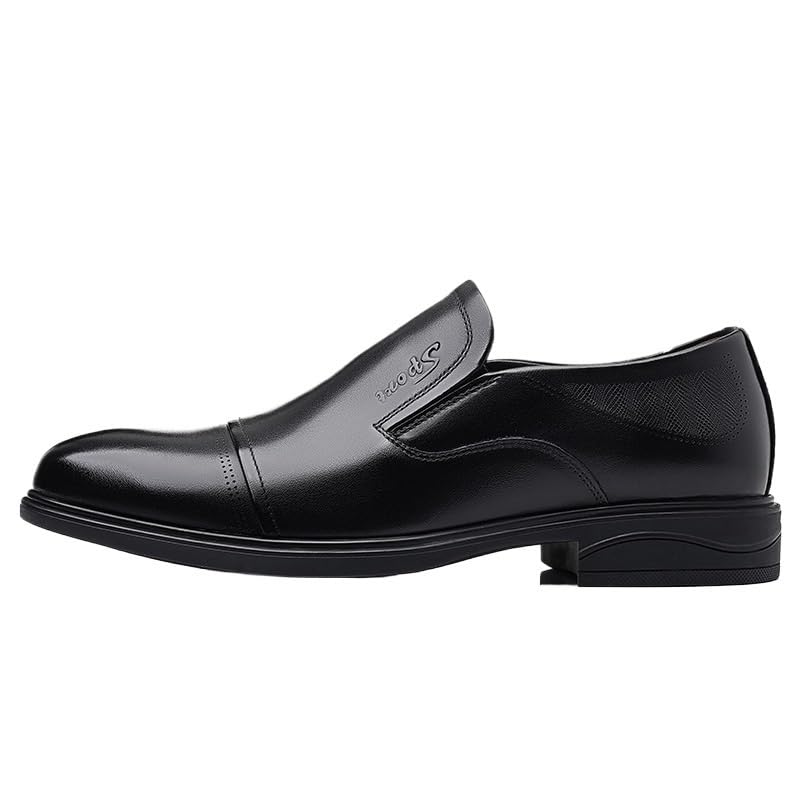 Mens Leather Low Heel Business Dress Shoes Fashion Slip-On Dress Loafers Non-Slip Rubber Soft Sole Comfortable Wedding Office