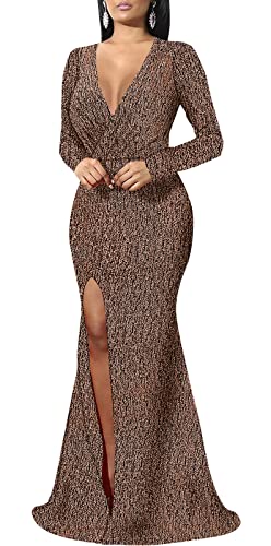 Image of Formal Long Sleeve Dress for Women Sequin Bodycon Ruched Sparkly Dresses