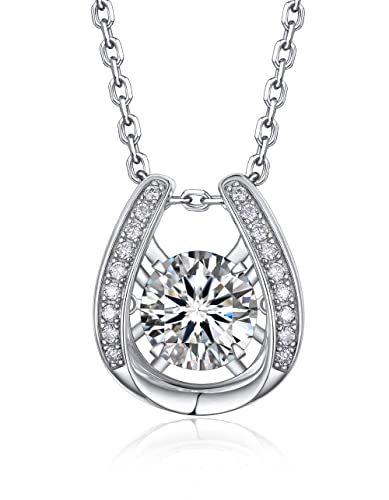 MomentWish Horseshoe Necklace for Women Sparkling Gifts for Wife 1Carat Moissanite Pendant for Women 925 Sterling Silver Dance Necklace Birthday Anniversary