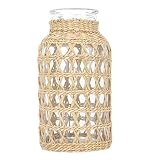 Cabilock Glass Flower Vase with Rattan Cover Farmhouse Vase Vintage Floral Container Decorative Flow