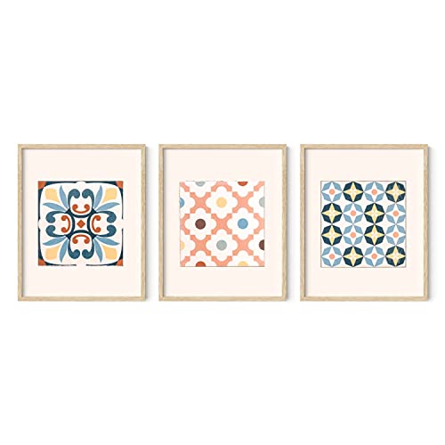 HAUS AND HUES Mandala Wall Art - Set of 3 Mexican Tile Art, Modern Abstract Wall Art, Moroccan Painting, Neutral Art, Abstract Geometric Art, Abstract Kitchen Wall Art, Boho Mandala (8x10 Unframed)