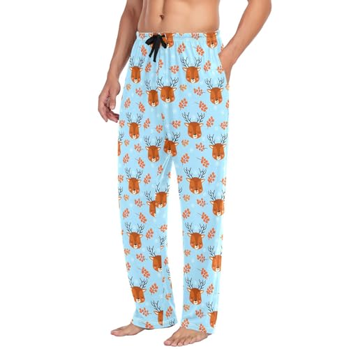 Cute Deers Men's Pajamas Pants Cotton Sleep Bottoms Pants Lounge Sleepwear - S4