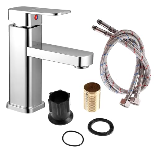 Grifo Mezclador lavabo (Cromado) Grifo Monomando Grifo Baño Negro Grifos para Lavabo Silencioso Antigoteo Grifos para Lavabos. ACERO Inoxidable Incluye Manguera Instalación Resiste Altas Temperaturas