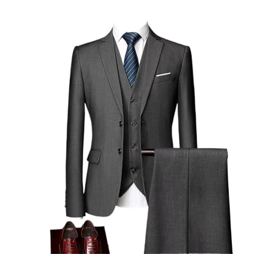 Men's Wedding Suit Men's Slim Solid Color Business Office Suit Large Size Men's Suit Jacket + Pants + Vest(D,Asia 3XL(175cm-77kg))