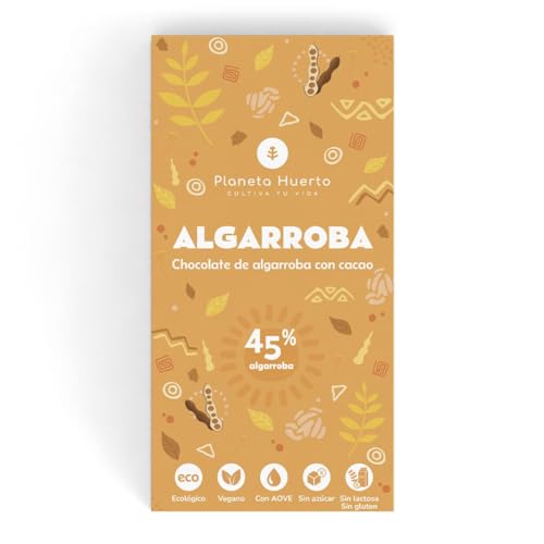 PLANETA HUERTO | Tableta de Algarroba y Cacao Ecológica 100 g – Sin Azúcar Añadido – Vegano, Sin Gluten y Sin Lactosa – Alternativa Saludable al Chocolate Convencional