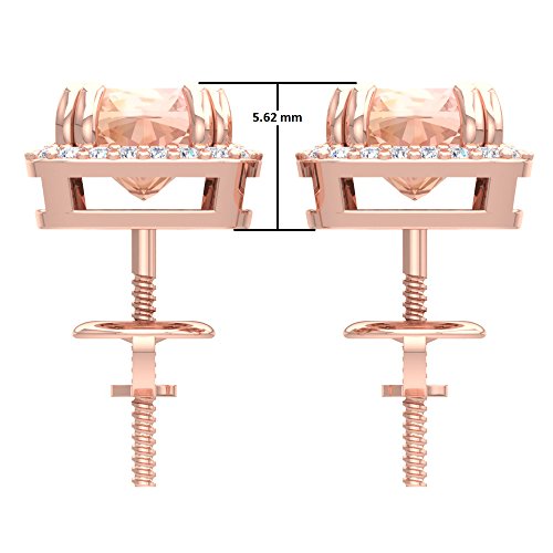 6.5Mm Cushion Morganite & Round White Diamond Halo Screw Back Stud Earrings For Her (0.20 Ctw, Color I-J, Clarity I1-I2) In 14K Rose Gold #TOP3