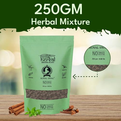 tulsi mix tobacco ROYAL SWAG Herbal Smoking Blend Mix With Ayurvedic Herbs Clove, Tulsi,  Cinnamon and Green Tea (Non-Addictive) Herbal 100% Tobacco Free & Nicotine  Free Organic Mixture For Smoking 250 g