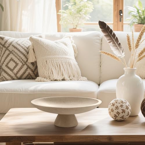 Large Modern Decorative Bowl for Home Decor Fruit Organic Catch All Key Kitchen Entryway Shelf Coffee Table With Pedestal,Artificial Stone Beige - Image 6