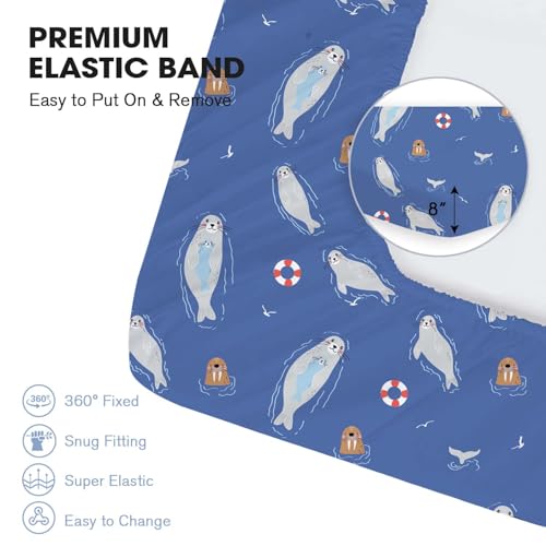 Image of Little Grape Land Crib Sheets 4 Pack for Boys and Girls, Baby Neutral Crib Fitted Sheets for Standard Crib & Toddler Mattress, Super Soft Breathable Fitted Crib Sheet Set (Fauna & Sea Lion)