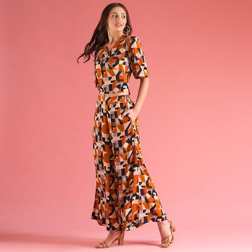 Image of Globus Women Blue Paisley Print Co-Ord Set with Top and Palazzo-3638348001