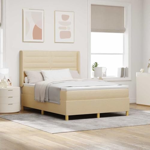 vidaXL Cama con Somier con colchón Crema 160 x 200 cm Tela, Cabecero Ajustable para Cama, Muebles Modernos, Marco de Tela Ajustable, colchón Firme Medio, Madera de Pino