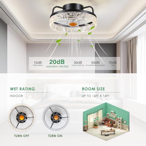 Image of Mpayel 13 inch Ceiling Fans with Lights and Remote - Flush Mount Low Profile Ceiling Fans - Bladeless Enclosed Fans with Led Light and Stepless Dimming, Small Modern Fan for Bedroom