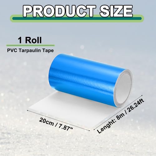 Image of PATIKIL Awning Repair Tape 8 inch x 26ft Waterproof Canvas Tape High Adhesive Tear Repair Patch Kit for PVC Tarpaulin Tent Awning Fabric RV Sail Boat Cover, Blue