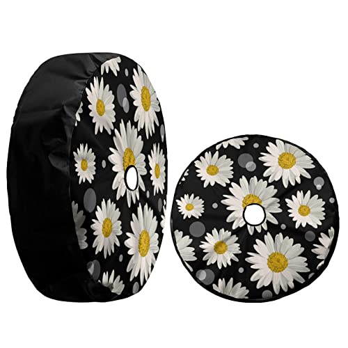 Image of Delerain Spare Tire Cover with Backup Camera Hole White Daisies Wheel Covers Waterproof Dust-Proof UV Sun Universal Fit for Jeep Trailer RV SUV Truck (17 Inch for Diameter 31 inch-33 inch)
