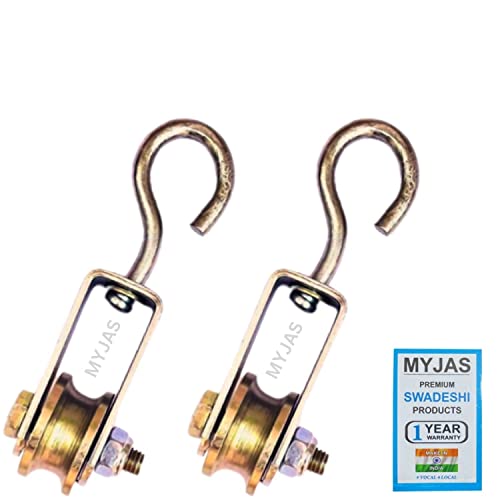 Image of Myjas- Unbreakable Solid Roller Pulley Pulley Machine Tool for Lifting Rope, Gym, Exercise, Pull up bar, Climbing, Hanging, Gold (Pack of 2)