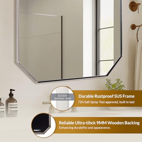 Image of ANDY STAR Chrome Bathroom Mirror, 30x40 Inch Octagonal Vanity Mirror in Stainless Steel Metal Frame, Anti-Rust, Shatterproof HD Glass, Wall Mounted for Bathroom, Bedroom, Living Room