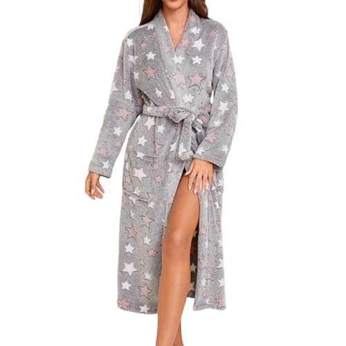 Bata de Mujer Gruesa Adherente Manga Larga Bata con Cordón Ajustable para Baño y Dormir Batas Cómodas para Uso en Hogar Diario